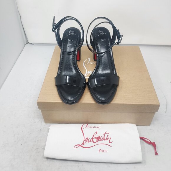 CHRISTIAN LOUBOUTIN Miss Sabina Black Ankle Strap Block Heel Sandal - Picture 8 of 11